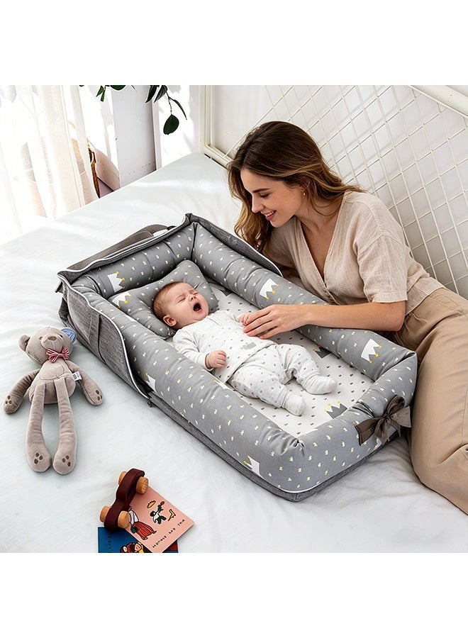 Baby Lounger with Strap,Portable Foldable Travel Lounger Machine Washable Lightweight Baby Nest,Hypoallergenic Sleep Crib，Breathable u0026 Comfortable 100% Cotton Baby Lounger Newborn Essentials for Newborn 0-24 Month,,Travel Baby Lounger for Infants Toddler - Indoor u0026 Outdoor Use - Image 3