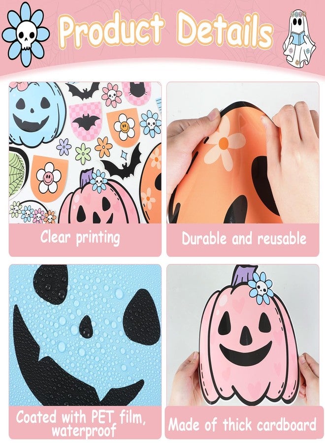 ojustbeok Halloween Bulletin Board Decorations Boho Halloween Ghost Pumpkin Spider Bat Paper Cutouts Supplies Groovy Spooky Season Classroom Decors for Holiday School Home Class Chalkboard Wall Decor - Image 3