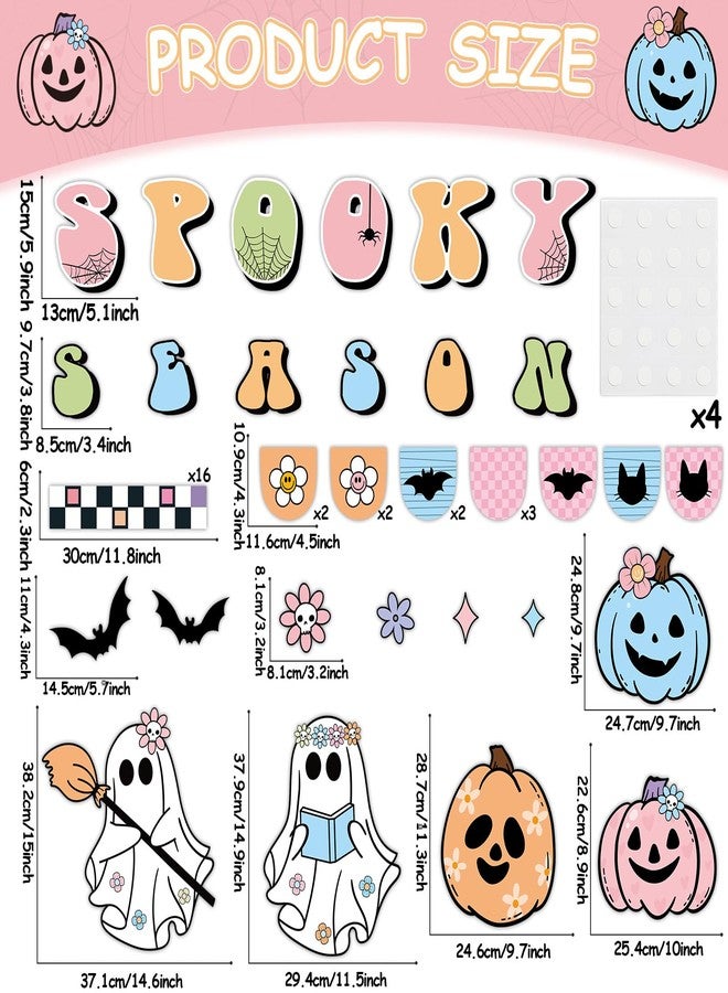 ojustbeok Halloween Bulletin Board Decorations Boho Halloween Ghost Pumpkin Spider Bat Paper Cutouts Supplies Groovy Spooky Season Classroom Decors for Holiday School Home Class Chalkboard Wall Decor - Image 2