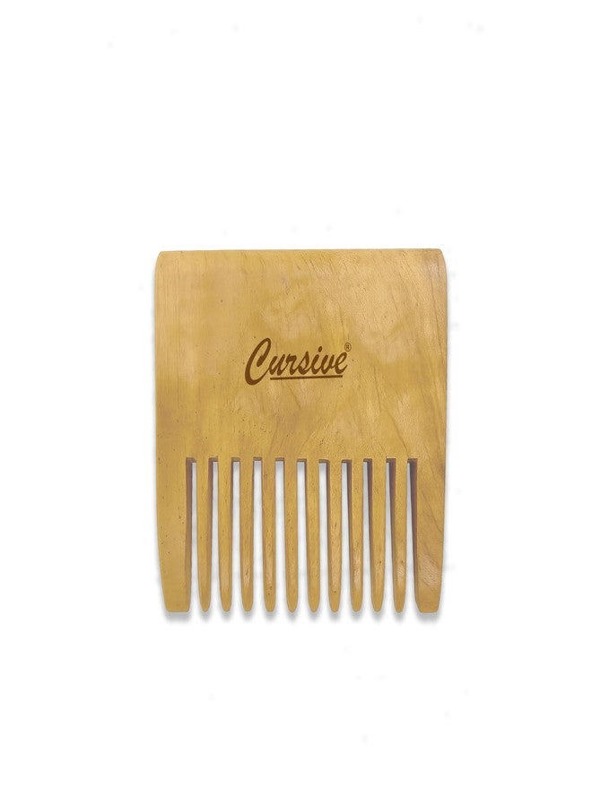 CURSIVE Neem Wood Wide-Toothed Beard Comb, Natural Wooden Grooming Tool | Kaachi Neem Wooden Comb for Blood Circulation & Hair Growth | avoid Hair Pulling, Static Electricity, Itchy Scalp & Oil Build-Up - Image 1