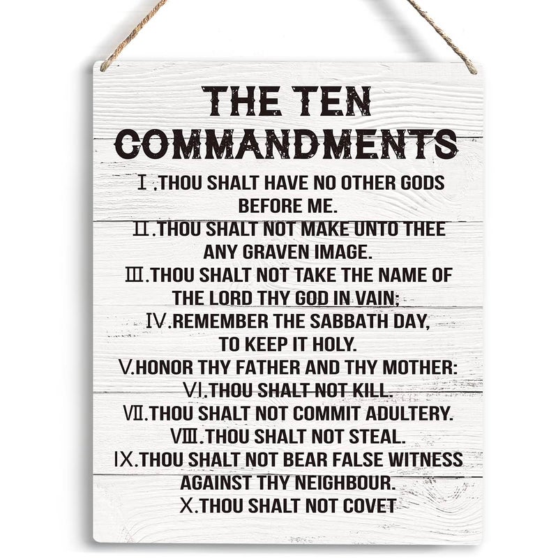 YCYD Inspirational Ten Commandments Wall Art10 Commandments Wall Decor Poster Christian Bible Verse Wall Art Religious Home Decor Rustic Wooden Hanging Sign for Living Room Bedroom Office 10x8 IN - Image 2