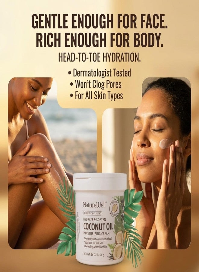NATURE WELL Coconut Oil Moisturizing Cream for Dry Skin - Deep Hydration Lotion for Face, Body & Hands, Spa Quality Skincare, Softens & Smooths, Non-Greasy, Fast Absorbing, Scented, 16 Oz (Pack of 2) - Image 4