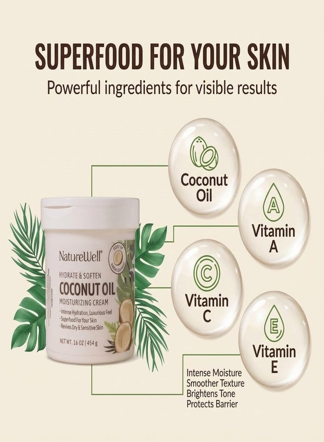 NATURE WELL Coconut Oil Moisturizing Cream for Dry Skin - Deep Hydration Lotion for Face, Body & Hands, Spa Quality Skincare, Softens & Smooths, Non-Greasy, Fast Absorbing, Scented, 16 Oz (Pack of 2) - Image 2