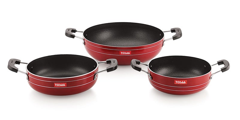 Tosaa Popular Nonstick Cookware Kadhai Gift Set of 3 Pcs, Brown Red, Standard (TP3KSBR),230, 180, 160 Mm - Image 4