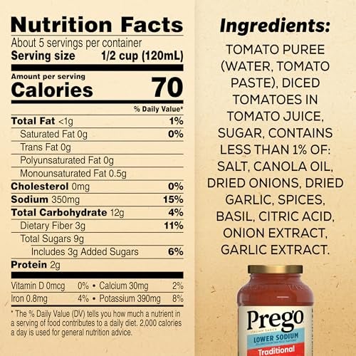 Prego Traditional Lower Sodium Pasta Sauce 235 oz Jar - Image 5