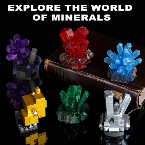 Oeasic Geology Crystal Building Set for Adults 564PCS Model Collection Kit with 6 Minerals Elegant Home Office Decoration Creative Desk Display Thoughtful Gift for Men and Women - Image 5