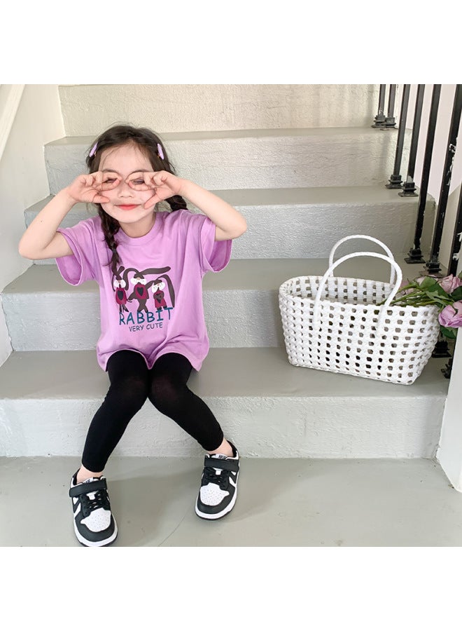 Children's Summer Thin Cartoon Print Short Sleeve Korean Style Boys And Girls Ramie Cool Mint Fun Bobot Shirt