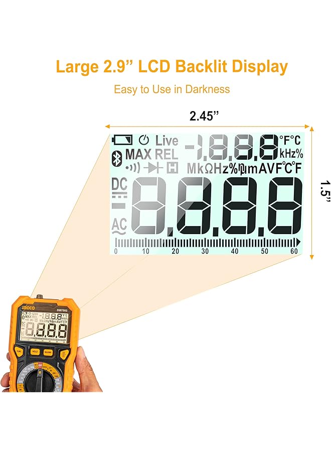 INGCO Dm7502 600V Digital Multimeter With 6000 Counts Display, Multicolor - Image 3
