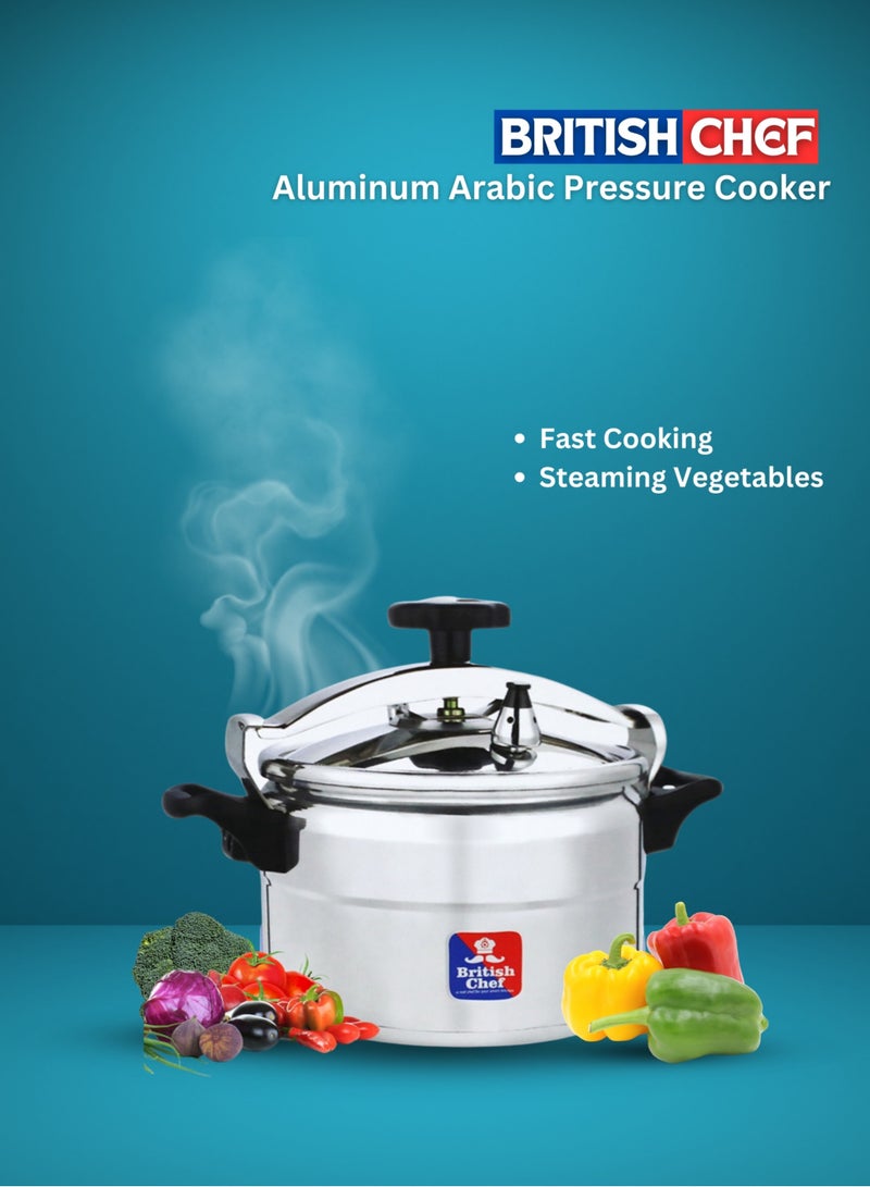 British Chef Aluminum Arabic Pressure Cooker, Induction Base Pressure Pot, High Quality Arabic Cooker With Durable Body and Lid Available Sizes 3L/ 5L/ 7L/ 9L/ 11L/ 15L - Silver - Image 4