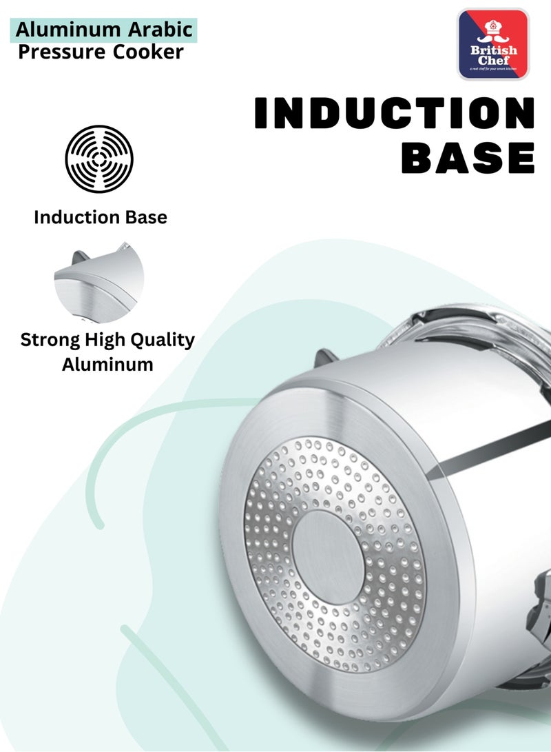 British Chef Aluminum Arabic Pressure Cooker, Induction Base Pressure Pot, High Quality Arabic Cooker With Durable Body and Lid Available Sizes 3L/ 5L/ 7L/ 9L/ 11L/ 15L - Silver - Image 5