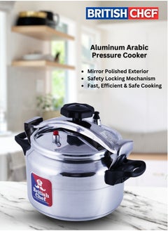 British Chef Aluminum Arabic Pressure Cooker, Induction Base Pressure Pot, High Quality Arabic Cooker With Durable Body and Lid Available Sizes 5L 7L 9L 11L 15L - Silver  - Image 2