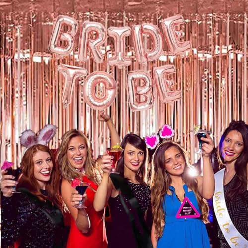 EFAILY Bachelorette Party Decorations - Rose Gold Bridal Shower Party Decor and Supplies Kit Bride To Be Sash, Veil, Temporary Tattoos, Confetti Balloons Pack Fringe Curtain. - Image 5