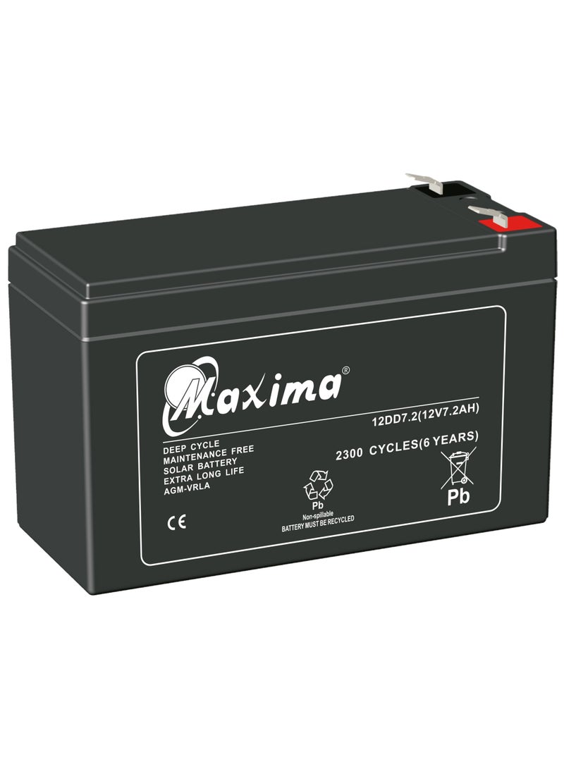 Maxima AGM Battery7.2Ah, AGM Battery 7.2Ah, Rechargeable Battery, Maintenance Free With High Performance AGM Technology, 12V/7.2Ah Deep Cycle AGM Battery