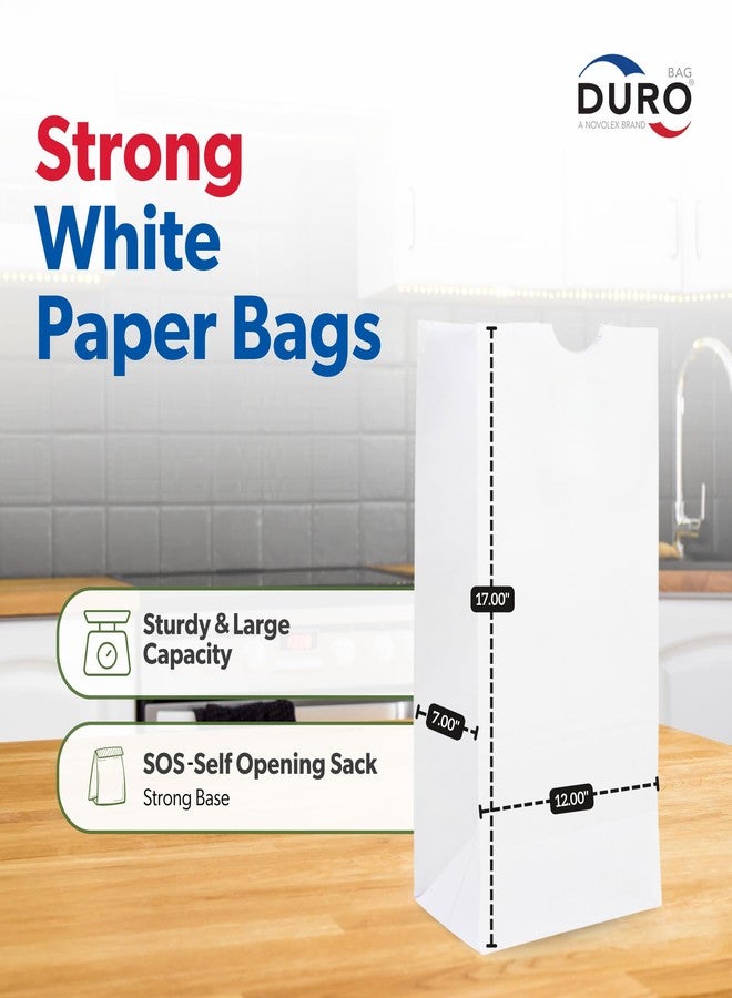 Duro 8# White Paper Bags 100 Count - Bulk White Paper Lunch Bags for Deli, Restaurant Takeout, Grocery & Luminary Disposable SOS Lunch Sacks - 6.12 x 4.12 x 12.43 Inches - Image 2