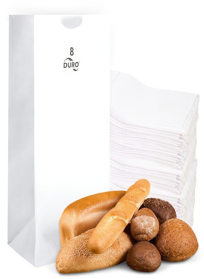 Duro 8# White Paper Bags 100 Count - Bulk White Paper Lunch Bags for Deli, Restaurant Takeout, Grocery & Luminary Disposable SOS Lunch Sacks - 6.12 x 4.12 x 12.43 Inches - Image 1