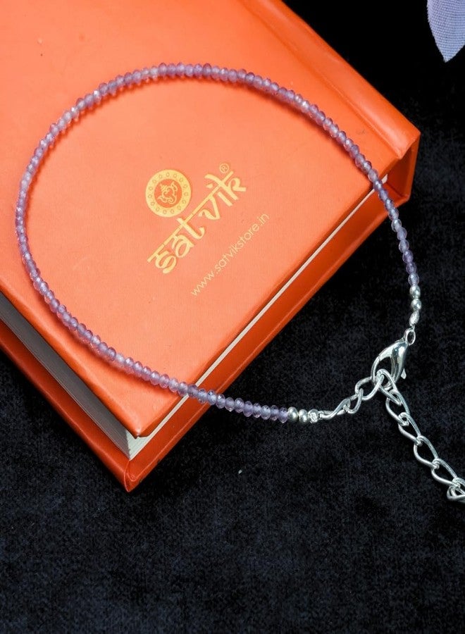 SATVIK Amethyst Crystal Anklet for Women - Natural Healing Gemstone Ankle Bracelet for Calm, Peace & Emotional Balance | Adjustable Spiritual Wear for Meditation & Everyday Use - Image 4