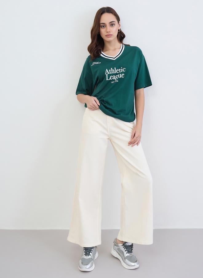 Styli Green Varsity Slogan Oversized T-Shirt - Image 2