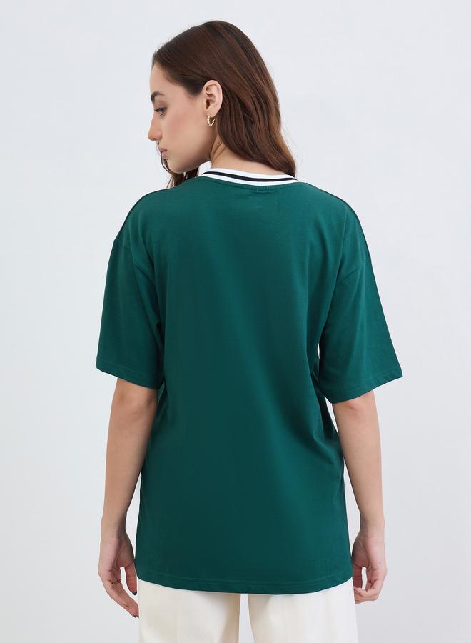 Styli Green Varsity Slogan Oversized T-Shirt - Image 5