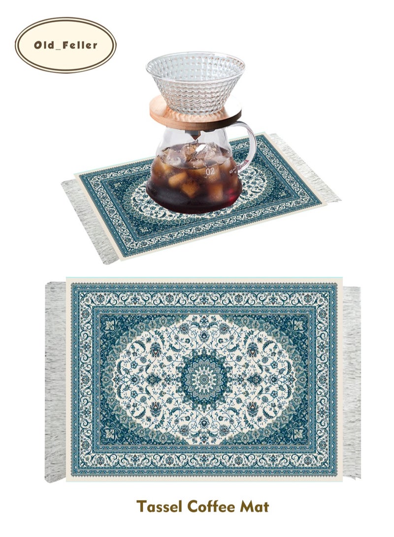 Old_Feller Vintage Tassel Coffee Mat, Coffee Cup Mat, Coffee Maker Mat, V60 Pour Over Coffee Mat, Table Mat, Mouse Pad 18*27cm - Image 1