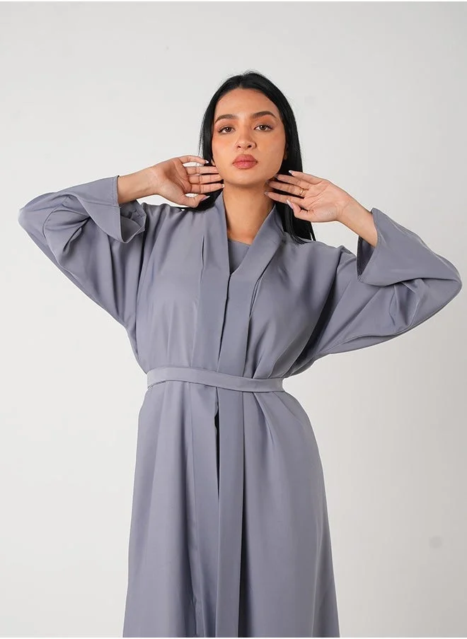 جميلة Light Grey Classic Open Abaya 3 Pieces Set