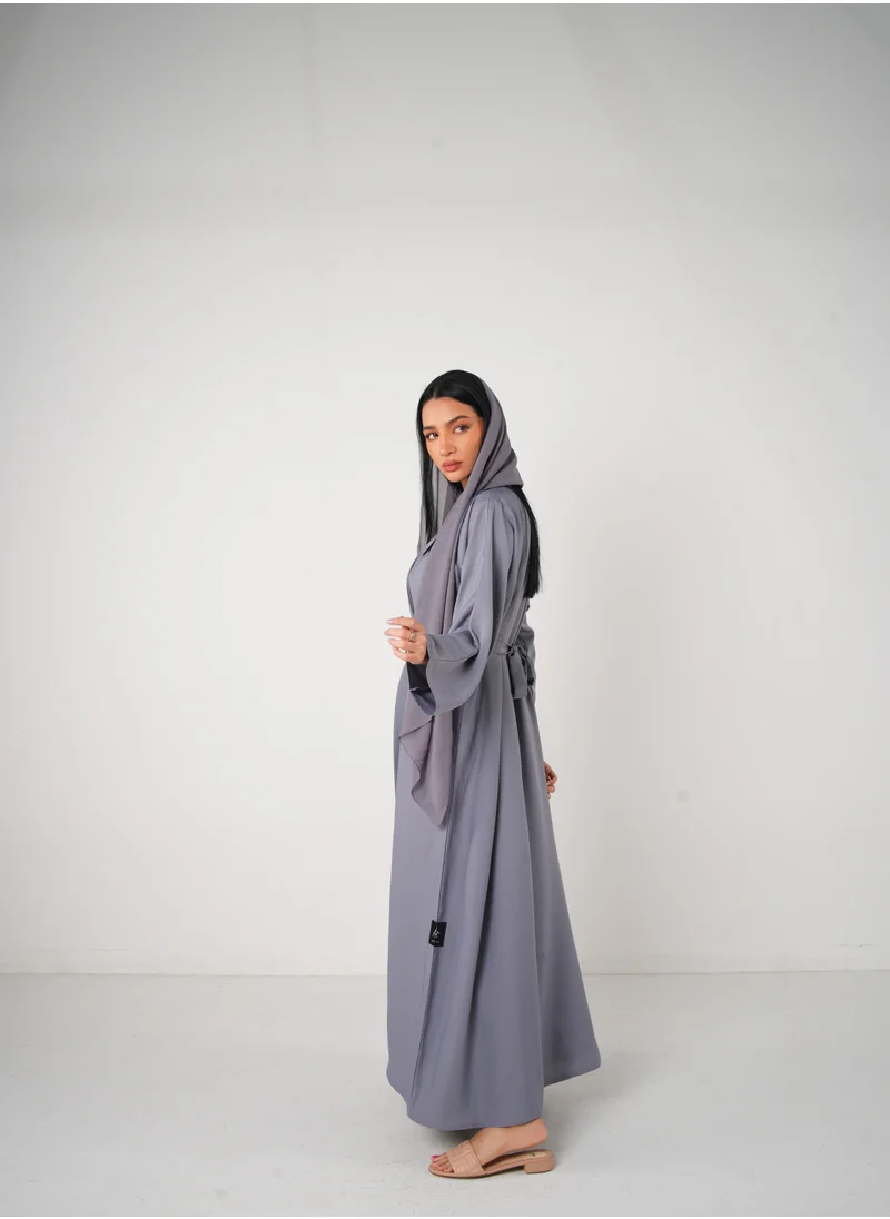 جميلة Light Grey Classic Open Abaya 3 Pieces Set