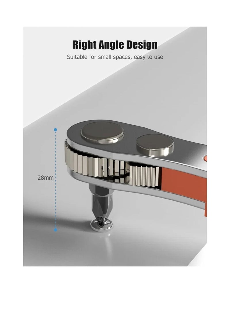 Generic Right Angle Magnetic Screwdriver, for Awkward Spaces, Ancable 1/4” PH2 Mini Ratchet Wrench, 1/4 Inch Drive High Torque Offset Reversible Mini Ratcheting Offset Screwdriver, for Tight Areas  - Image 5