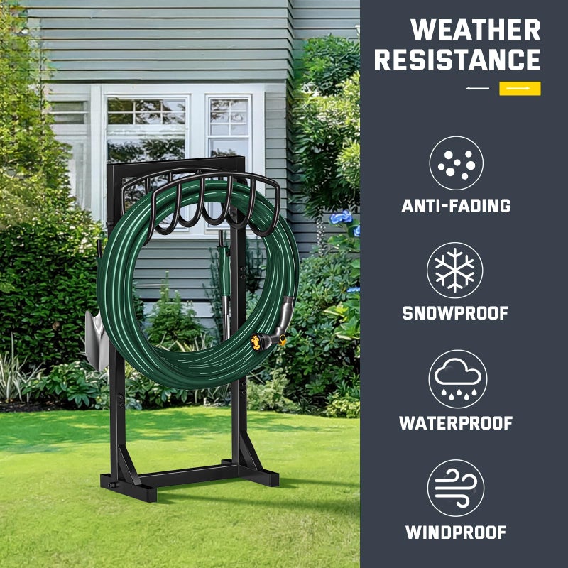 Kesfitt Garden Hose Holder Stand with 4 Spikes & 2 Tool Hooks, Detachable Heavy Duty Metal Freestanding Hose Reel Outdoor Organizer for Lawn Yard Water Storage Rack - Image 5