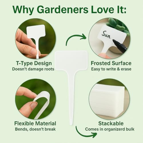 ecofynd 100Pcs 14 x 5.3cm Plastic T-Type Plant Shrub Tree Seeds Tags Markers, Nursery Garden Writable Labels Pot Name Tags for Gardening (White PM001-100) - Image 4