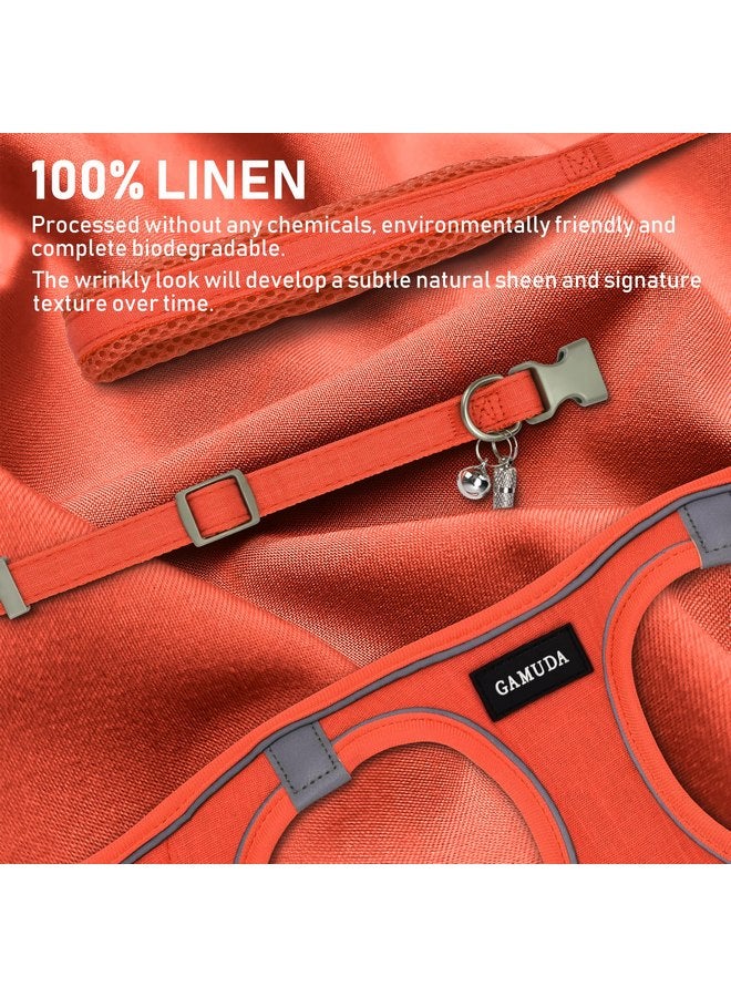 GAMUDA Small Pet Harness Collar and Leash Set, Step in No Chock No Pull Linen Fabric Soft Mesh Dog Vest Harnesses Reflective for Dogs Puppy Cats Kitten Rabbit (Orange, S) - Image 2