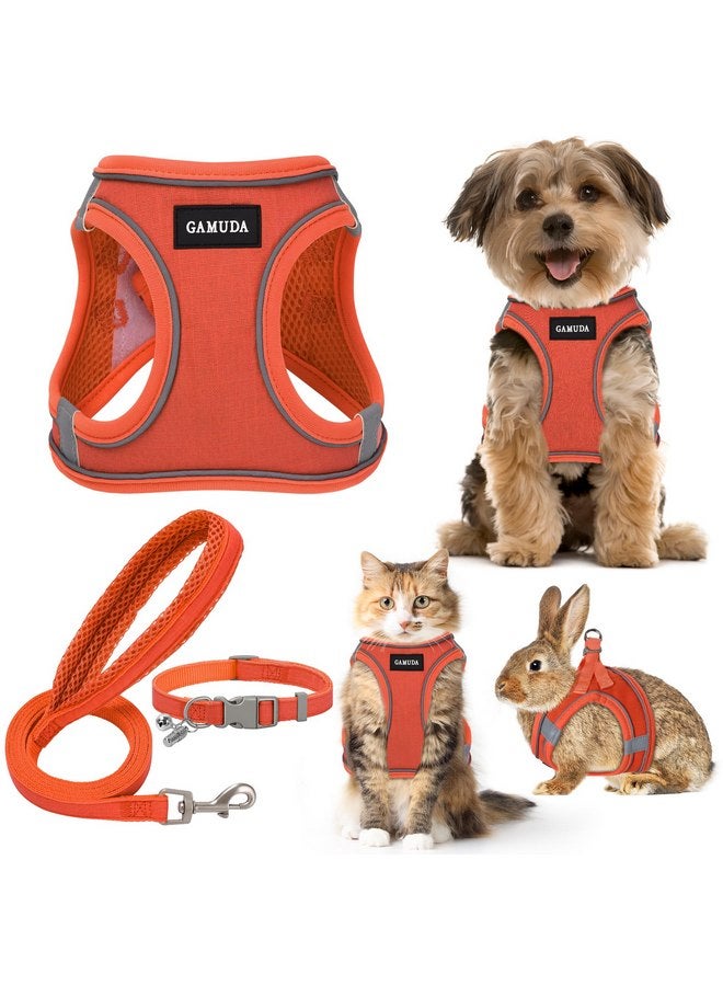GAMUDA Small Pet Harness Collar and Leash Set, Step in No Chock No Pull Linen Fabric Soft Mesh Dog Vest Harnesses Reflective for Dogs Puppy Cats Kitten Rabbit (Orange, S) - Image 1