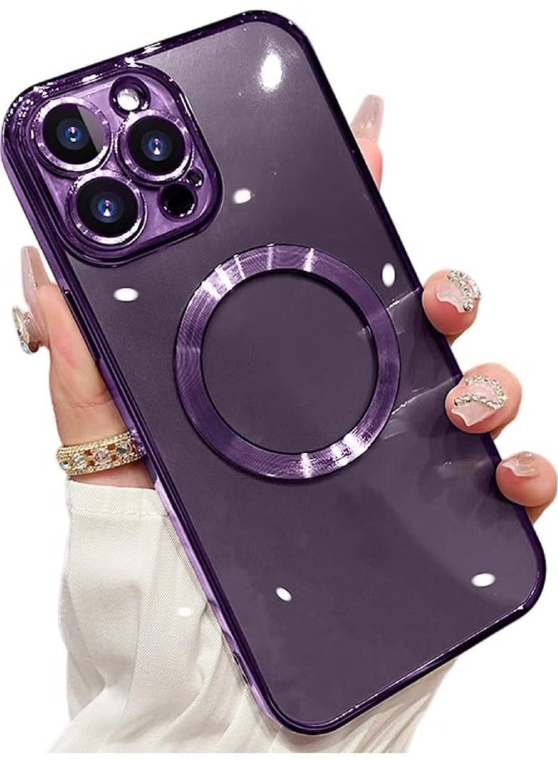 Rock Pow For iPhone 15 Pro Max Case with Integrated Camera Lens Protection [Seamless Work with Magsafe] [Metallic Glossy Soft Bumper] Diamond Clear Stylish Case for iPhone 15 Pro Max Purple Titanium - Image 4