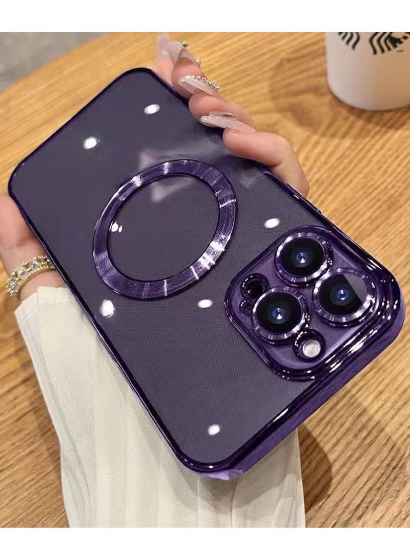 Rock Pow For iPhone 15 Pro Max Case with Integrated Camera Lens Protection [Seamless Work with Magsafe] [Metallic Glossy Soft Bumper] Diamond Clear Stylish Case for iPhone 15 Pro Max Purple Titanium - Image 3