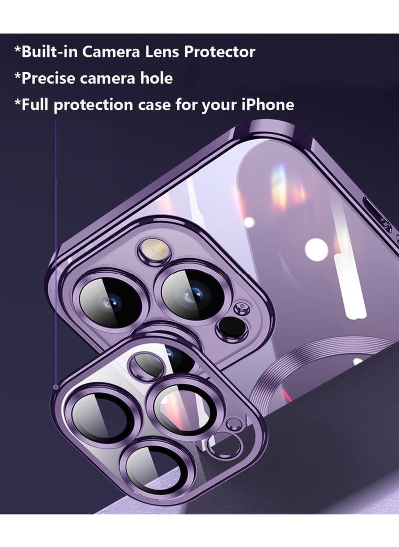 Rock Pow - For iPhone 15 Pro Max Case with Integrated Camera Lens Protection [Seamless Work with Magsafe] [Metallic Glossy Soft Bumper] Diamond Clear Stylish Case for iPhone 15 Pro Max Purple Titanium - Image 1