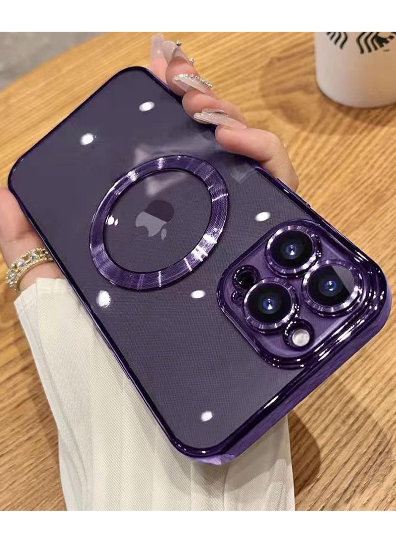 Rock Pow - For iPhone 15 Pro Max Case with Integrated Camera Lens Protection [Seamless Work with Magsafe] [Metallic Glossy Soft Bumper] Diamond Clear Stylish Case for iPhone 15 Pro Max Purple Titanium - Image 1
