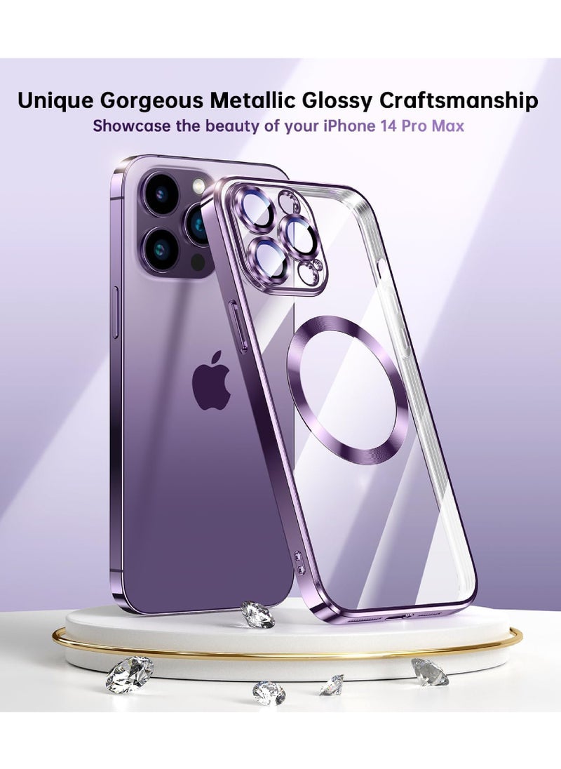 Rock Pow - For iPhone 15 Pro Max Case with Integrated Camera Lens Protection [Seamless Work with Magsafe] [Metallic Glossy Soft Bumper] Diamond Clear Stylish Case for iPhone 15 Pro Max Purple Titanium - Image 1
