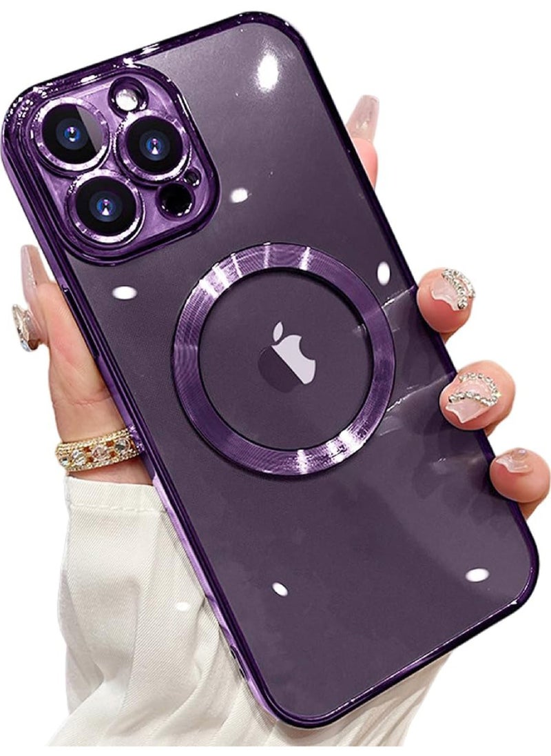Rock Pow - For iPhone 15 Pro Max Case with Integrated Camera Lens Protection [Seamless Work with Magsafe] [Metallic Glossy Soft Bumper] Diamond Clear Stylish Case for iPhone 15 Pro Max Purple Titanium - Image 1