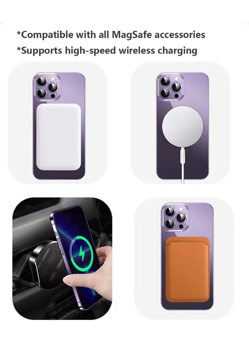 Rock Pow - For iPhone 15 Pro Max Case with Integrated Camera Lens Protection [Seamless Work with Magsafe] [Metallic Glossy Soft Bumper] Diamond Clear Stylish Case for iPhone 15 Pro Max Purple Titanium - Image 1