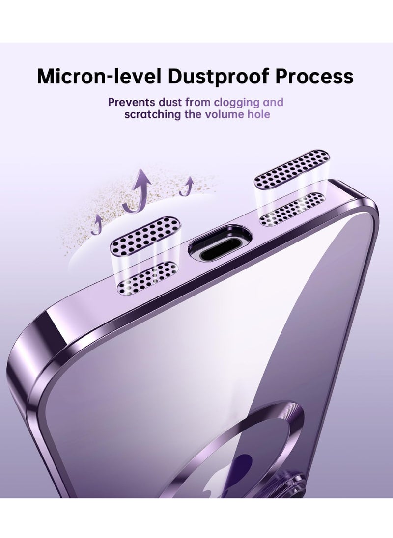 Rock Pow - For iPhone 15 Pro Max Case with Integrated Camera Lens Protection [Seamless Work with Magsafe] [Metallic Glossy Soft Bumper] Diamond Clear Stylish Case for iPhone 15 Pro Max Purple Titanium - Image 1