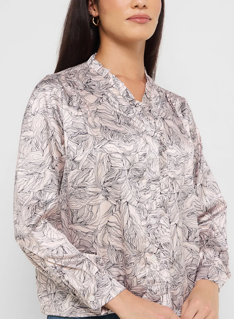 ELLA Ruffle Front Printed Shirt