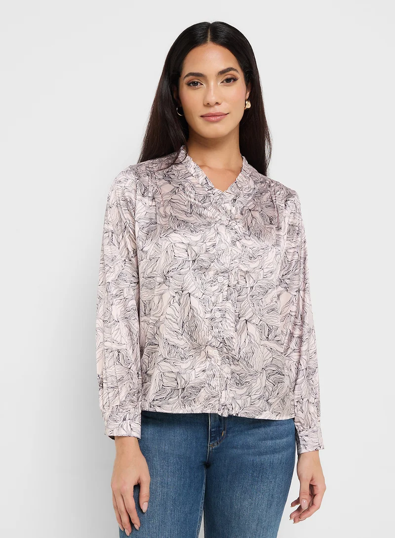 ELLA Ruffle Front Printed Shirt