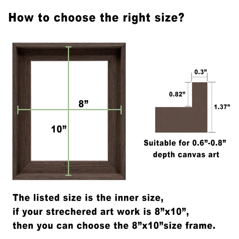 CANFRAVAS 8x10 Solid Wood Canvas Floater Frame, Wood Canvas Floating Frame, Floater Frame for 0.6"-0.8" Deep Canvas Paintings (8"x10", Dark Brown) - Image 4