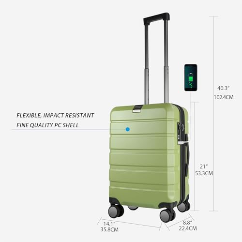 KROSER Hardside Expandable Carry On Luggage with Spinner Wheels & Built-in TSA Lock, Durable Suitcase Rolling Luggage with USB Port, Carry-On 20-Inch, Green - Image 2