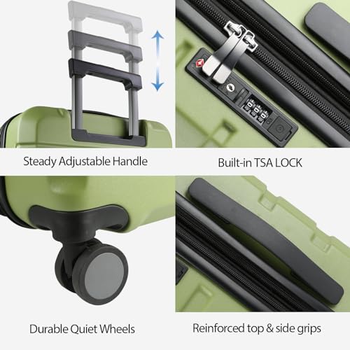 KROSER Hardside Expandable Carry On Luggage with Spinner Wheels & Built-in TSA Lock, Durable Suitcase Rolling Luggage with USB Port, Carry-On 20-Inch, Green - Image 4