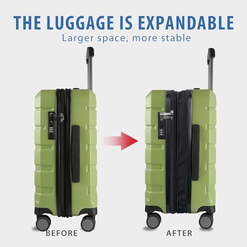 KROSER Hardside Expandable Carry On Luggage with Spinner Wheels & Built-in TSA Lock, Durable Suitcase Rolling Luggage with USB Port, Carry-On 20-Inch, Green - Image 5