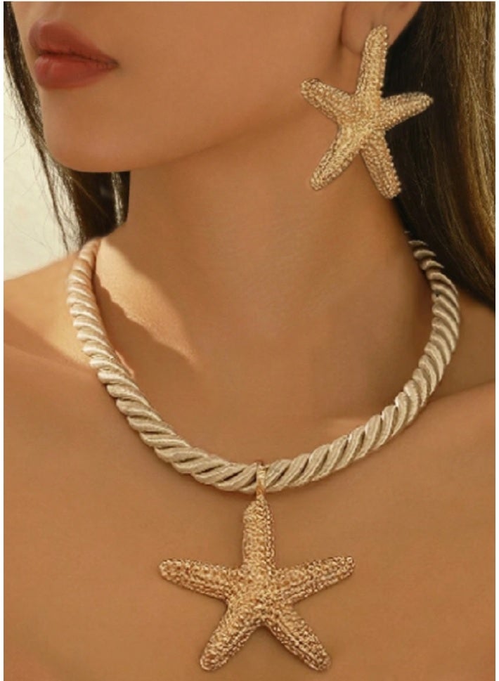SHEIN WOMEN 1 Set Of Summer Vacation Beach Style Starfish Pendant Necklace, Personalized Earrings, Women's Jewelry Set - Image 1