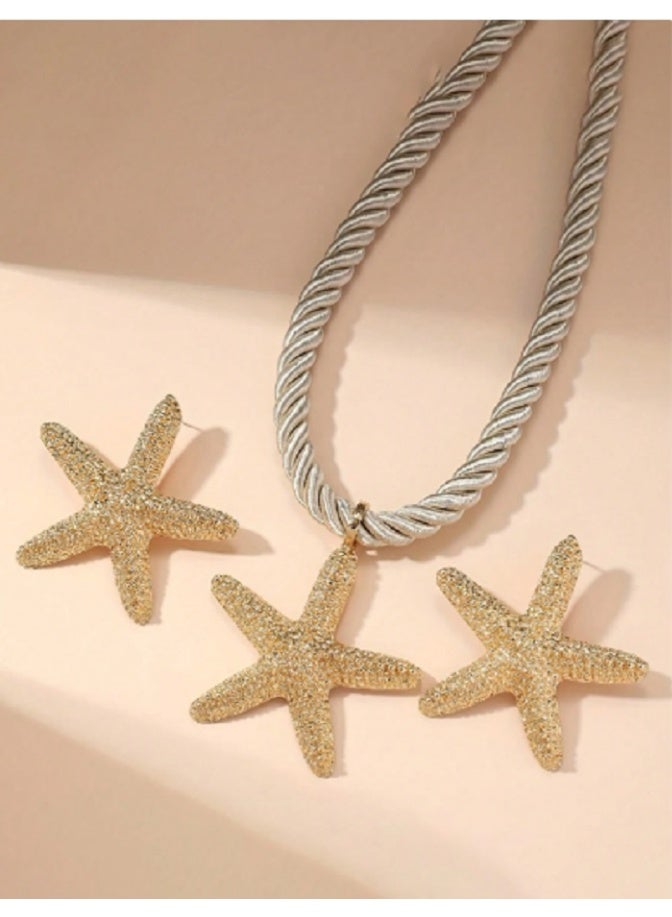 SHEIN WOMEN 1 Set Of Summer Vacation Beach Style Starfish Pendant Necklace, Personalized Earrings, Women's Jewelry Set - Image 2