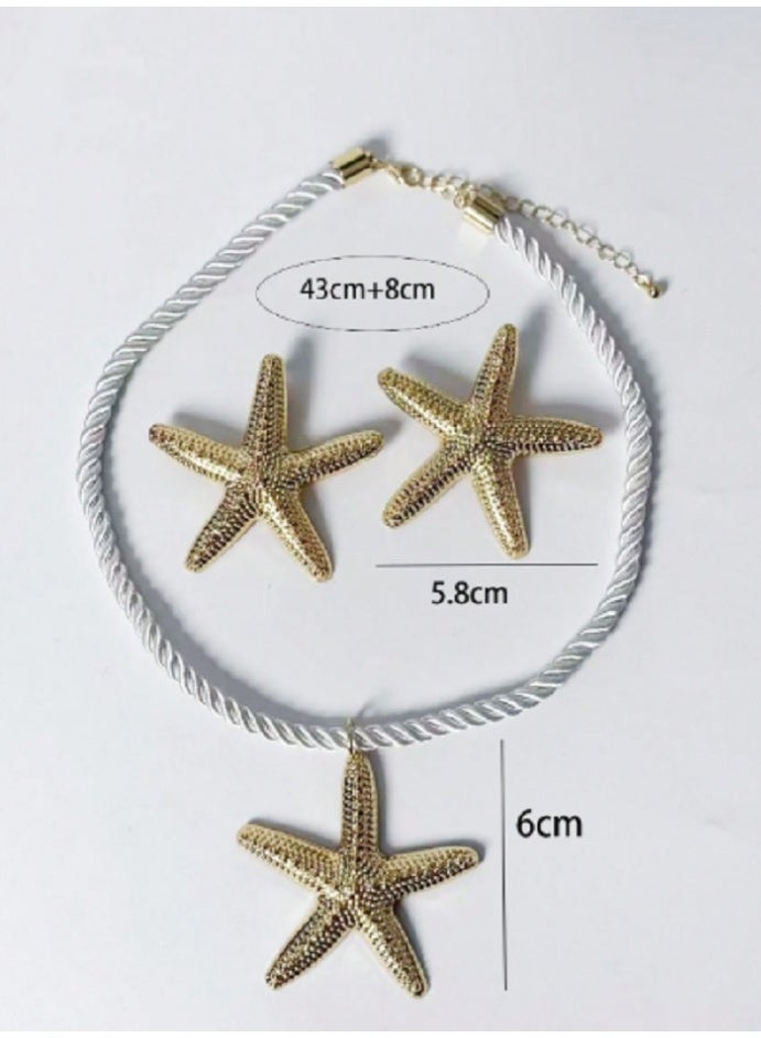 SHEIN WOMEN 1 Set Of Summer Vacation Beach Style Starfish Pendant Necklace, Personalized Earrings, Women's Jewelry Set - Image 3