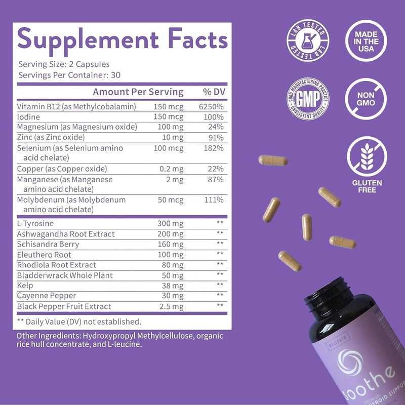 WellPath Soothe Hormone Balance for Women  Cortisol Supplements for Women  Thyroid Support Mood Support  Metabolism Booster  Adrenal Support  Rhodiola Selenium Iodine  Adaptogens 60 ct - Image 4