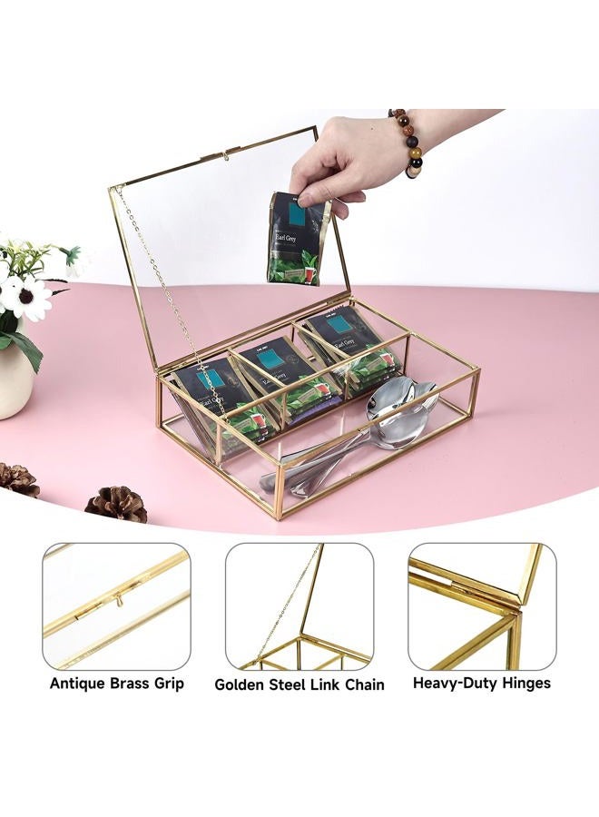 HighFree Golden Vintage Glass Box, Clear Keepsake Box Jewelry Organizer and Counter Top Collection Display Case, Decorative Clear Glass & Brass Box - Image 5