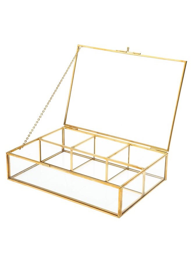 HighFree Golden Vintage Glass Box, Clear Keepsake Box Jewelry Organizer and Counter Top Collection Display Case, Decorative Clear Glass & Brass Box - Image 1